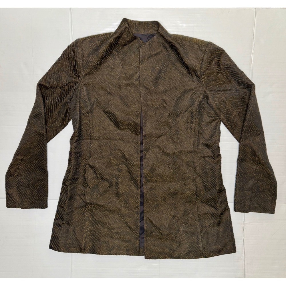 Eileen Fisher‎ Silk Blend Bronze Metallic Textured Open Front Jacket Womens XS